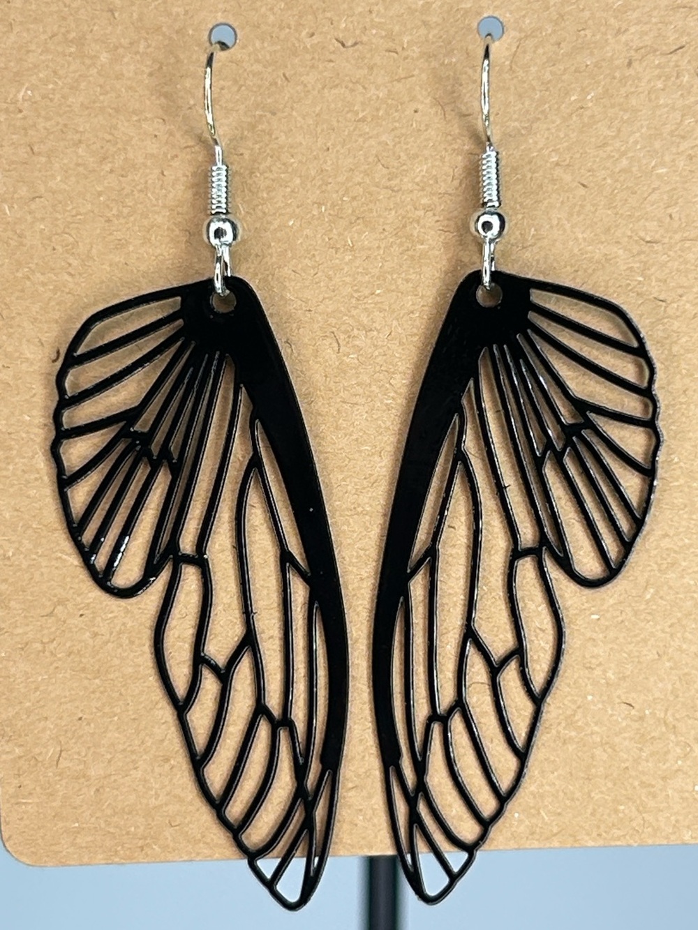 Filigree Brass Coated Black Wing Dangle Earrings Modern Women Fashion Jewelry